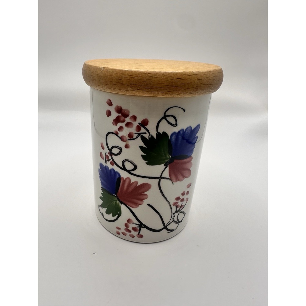 Portmeirion Welsh Dresser 4" Floral Jar‎ & Wood Lid 1992 Angharad Menna England